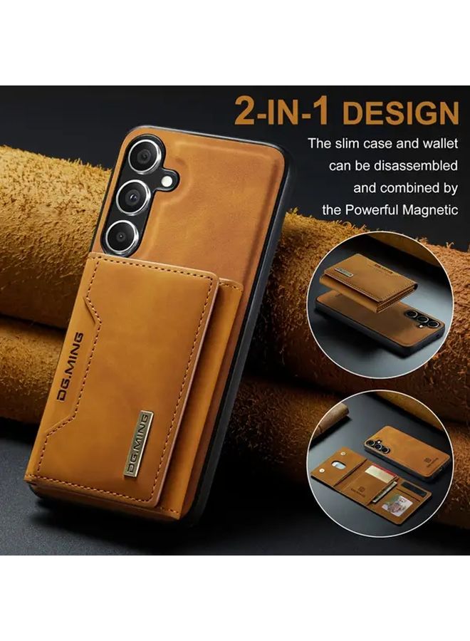 Samsung A34 Wallet Case Coffee Color with Card Slots Detachable Magnetic Kickstand Shock Resistant Cover - Image 3